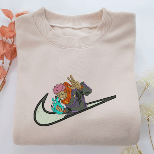 Yuji Itadori Swoosh Nike Embroidered Sweatshirt, Nike Movie Inspired, Best Gifts Idea For Him Her