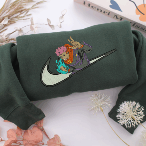 Yuji Itadori Swoosh Nike Embroidered Sweatshirt, Nike Movie Inspired, Best Gifts Idea For Him Her - Image 3