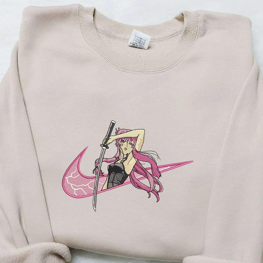 Yuno Gasai X Swoosh Anime Embroidered Sweatshirt Future Diary , Anime Embroidered T-shirt Sweatshirt Hoodie, Inspired Anime Movie, Best Gift for Anime Fans