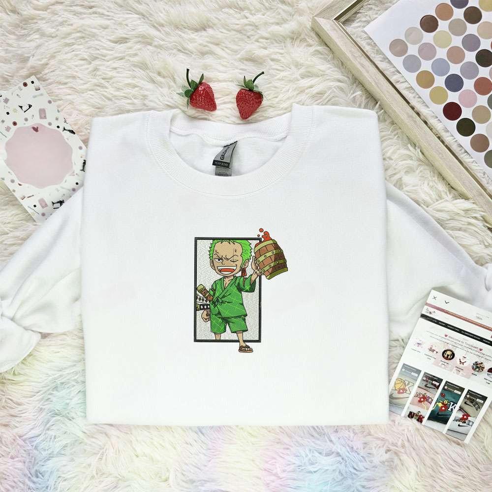Zoro Drink Beer One Piece Anime Embroidered Shirt E5 , Anime Embroidered T-shirt Sweatshirt Hoodie, Inspired Anime Movie, Best Gift for Anime Fans