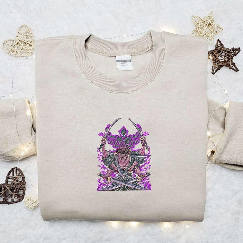 Zoro Purple One Piece Anime , Anime Embroidered T-shirt Sweatshirt Hoodie, Inspired Anime Movie, Best Gift for Anime Fans